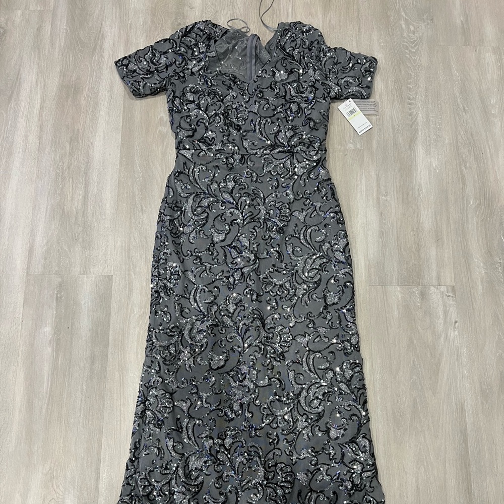 Alex Evenings Women's Sequined Long Dress gown gunmetal size 4